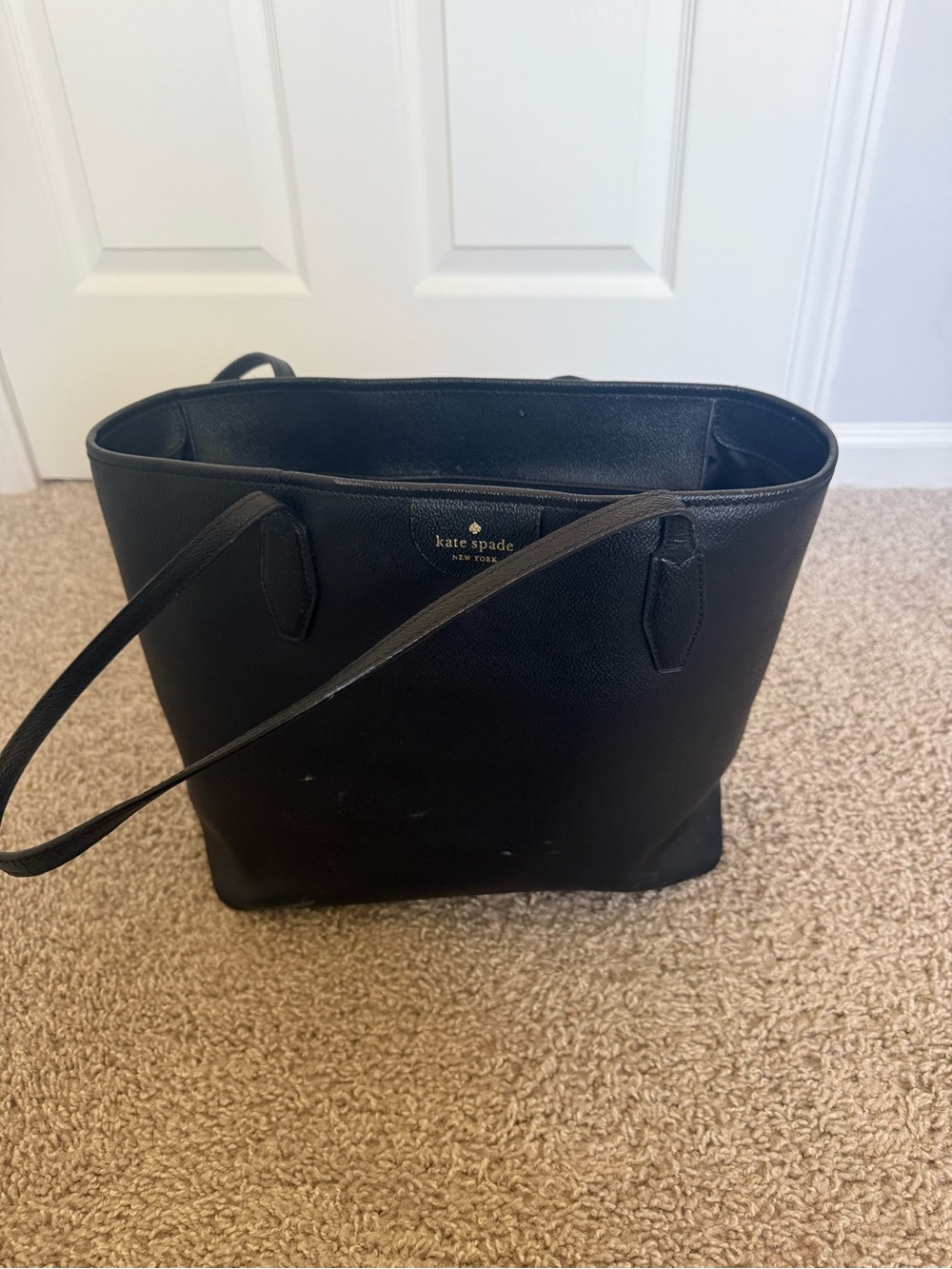 kate spade Black Leather Tote with Slim Straps
